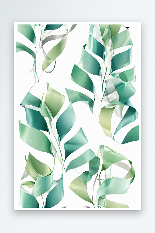 数码水彩绿叶子花卉印花图案抽象图形海报背