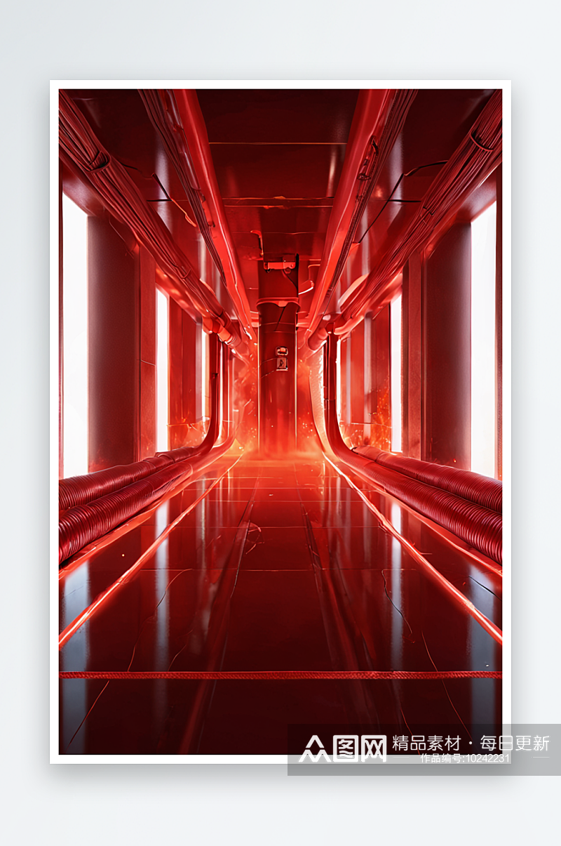 红色未来科技霓虹灯隧道背景图片素材