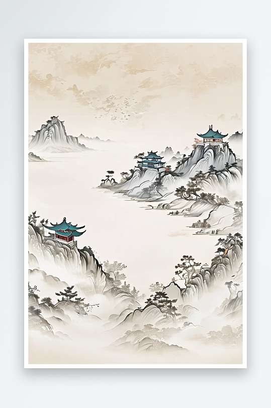 中式江南水乡水墨徽派建背景墙图片