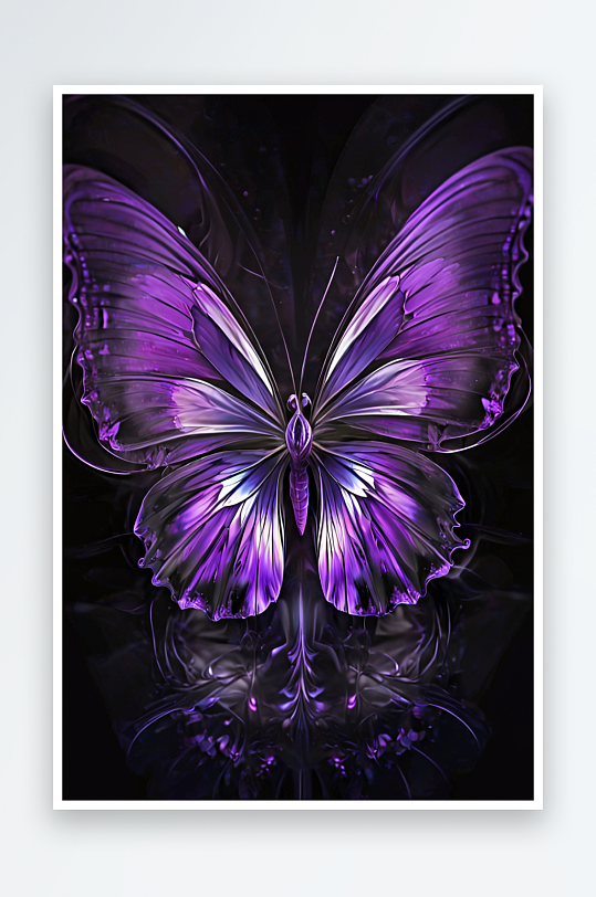 紫色径向技术蝴蝶花在黑色背景上的分形照片