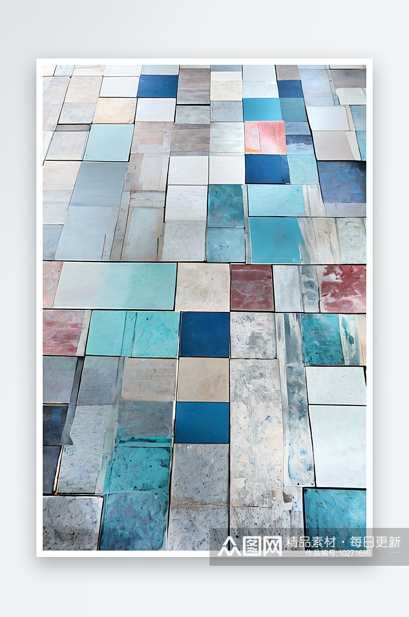 铺有不同颜色地砖的方形地板照片素材