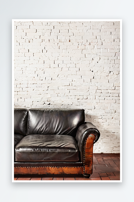 皮沙发与空砖墙照片