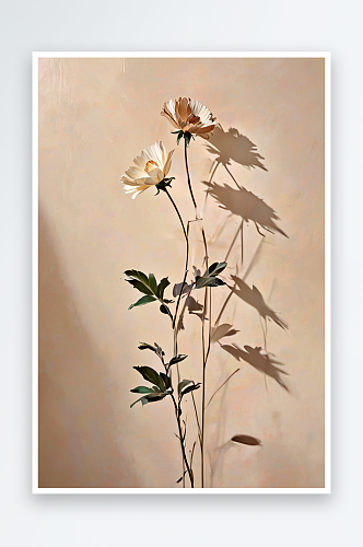 模糊的花朵阴影墙柔和的米色背景照片