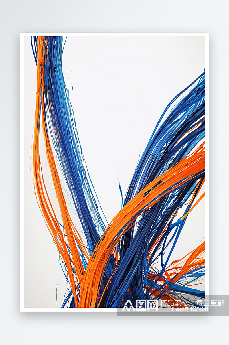 蓝色与橙色交错的流动感线条三维渲染素材