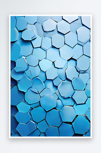 蓝色六角形墙壁为图形背景工作照片