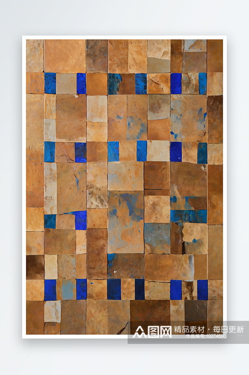 蓝色和棕色的马赛克地板照片素材