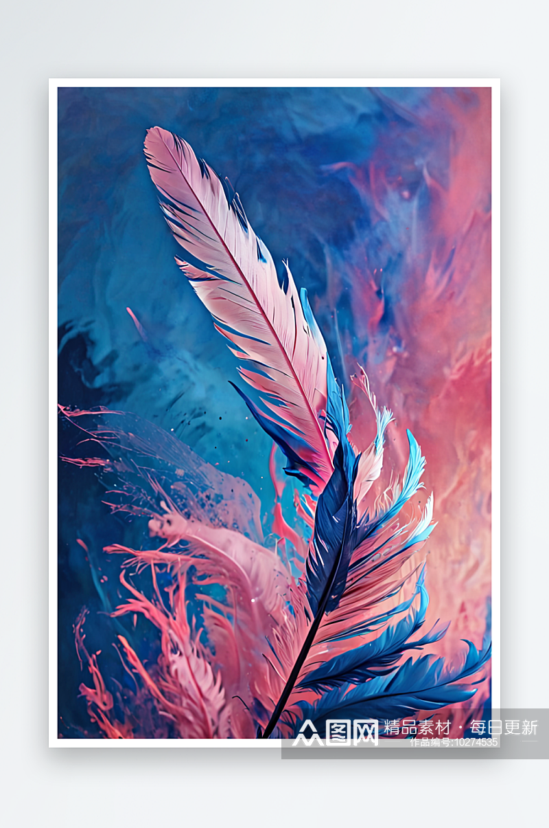 蓝色和粉色抽象背景火焰羽毛照片素材