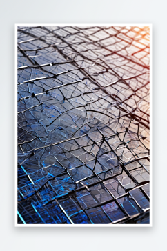蓝色格子状太阳能发电板背景照片