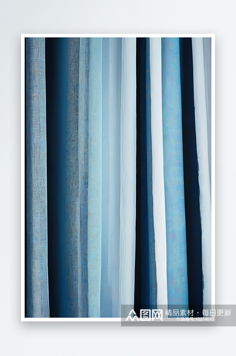 蓝色调的窗帘照片素材