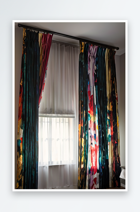 卧室里的褶皱窗帘照片