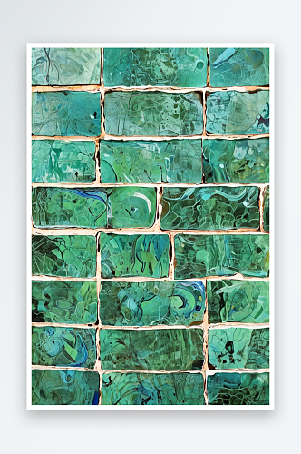 全框纹理绿陶图案玻璃墙照片