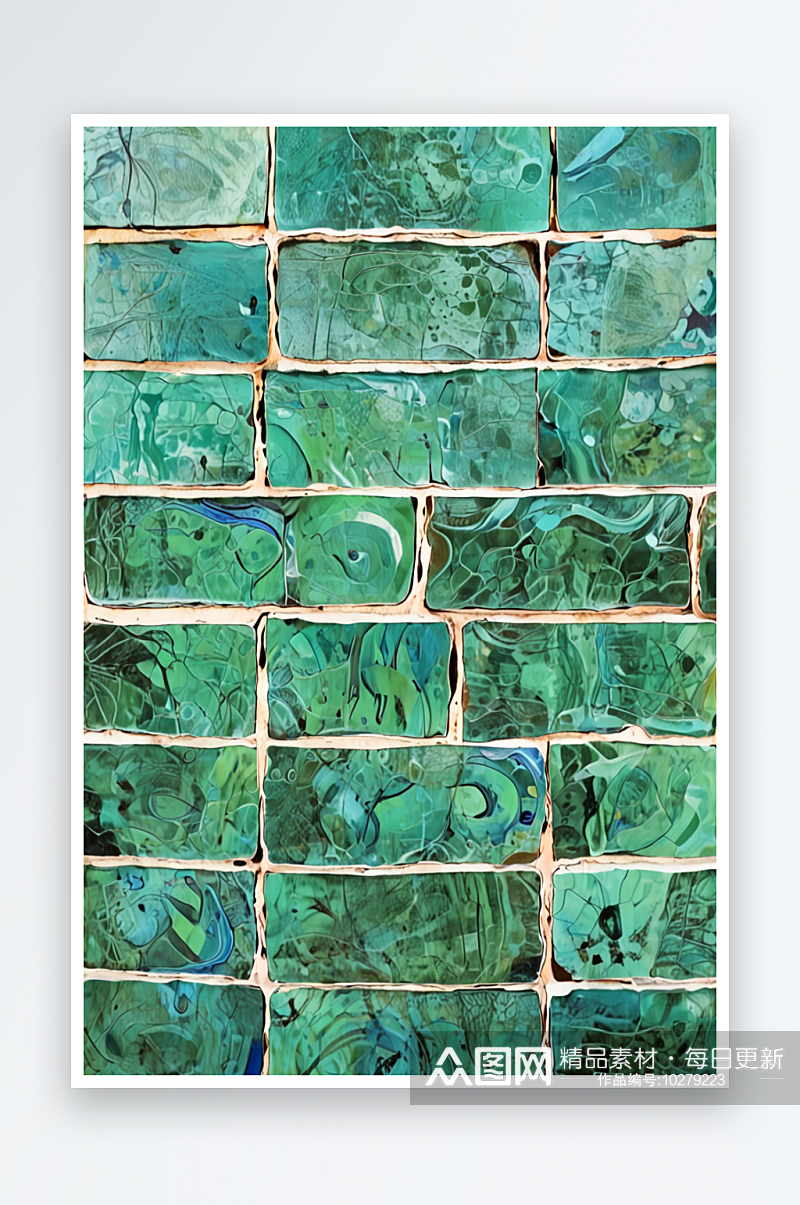 全框纹理绿陶图案玻璃墙照片素材