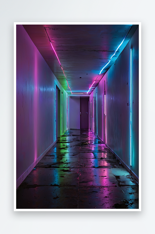 空旷的未来霓虹走廊照片