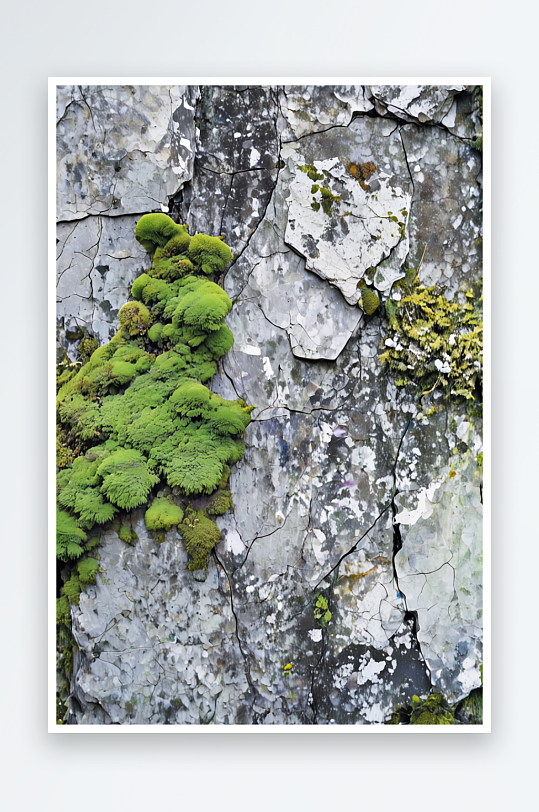 灰色天然石材纹理与绿色苔藓背景照片