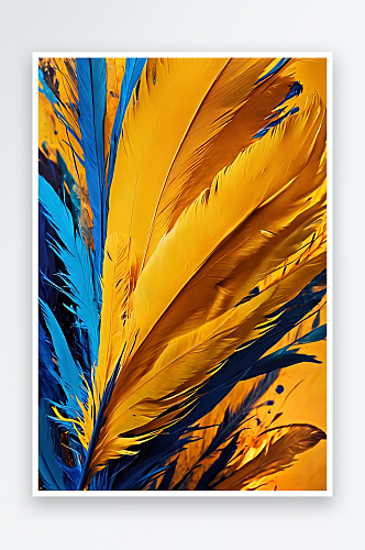 黄色和蓝色抽象背景火焰羽毛照片