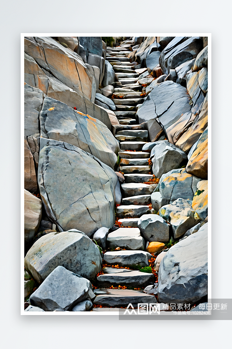 花岗岩岩石上的小楼梯照片素材