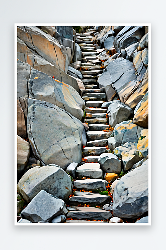 花岗岩岩石上的小楼梯照片