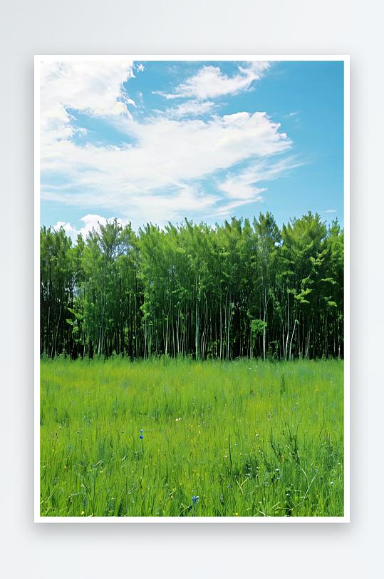 户外蓝天草地绿树林背景素材照片