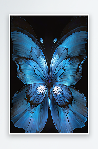 黑色背景上的蓝色径向技术蝴蝶花分形照片