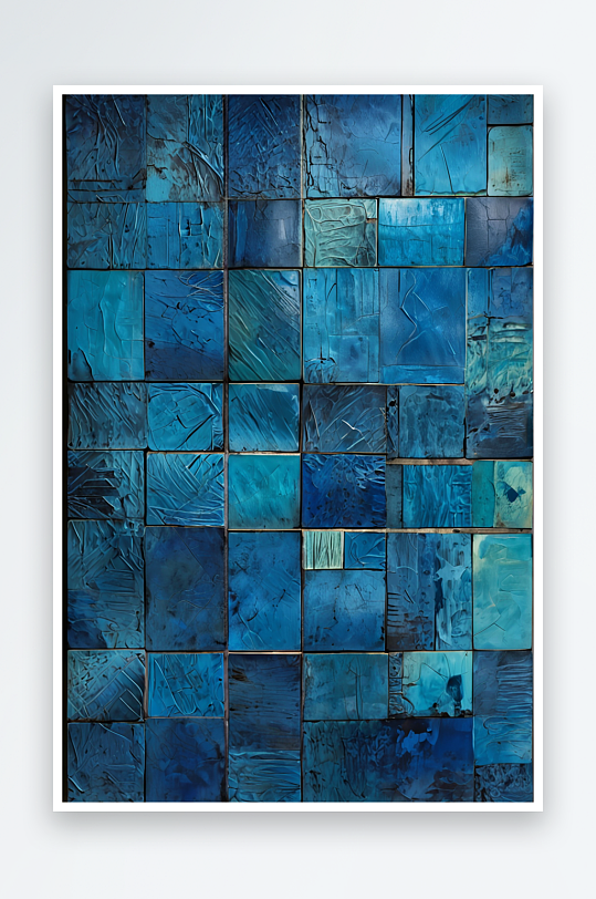 高质量的纹理蓝色陶瓷墙制成的方形图案照片