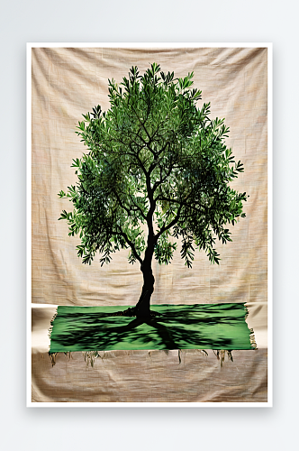 概念本质布上的绿橄榄树剪影照片