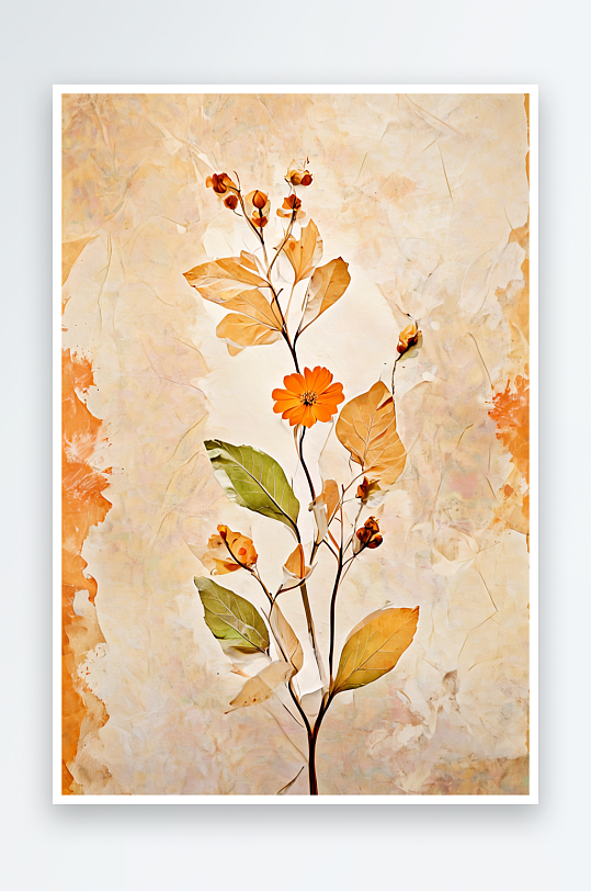 非常柔软的橙色桑树纸纹理背景手工回收的花