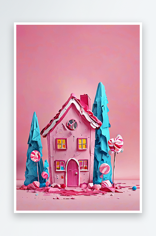 数字艺术粉色糖果屋背景六一儿童节宣传横板