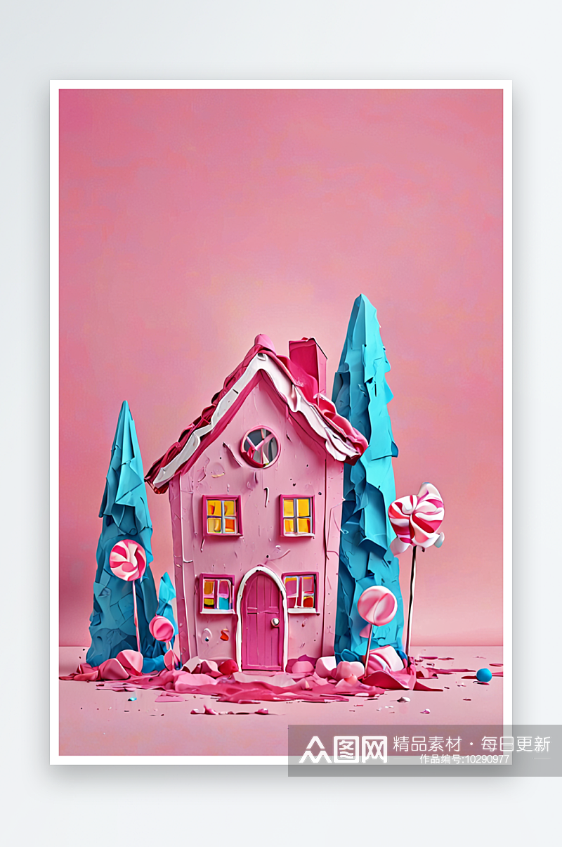 数字艺术粉色糖果屋背景六一儿童节宣传横板素材