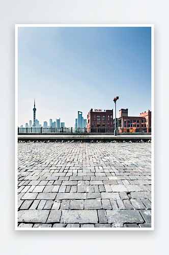 上海全景砖地纹理空旷平台汽车停车道路广告