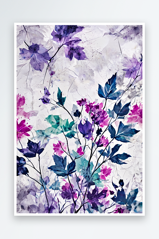 桑树纸与叶子和花卉打印纹理背景照片
