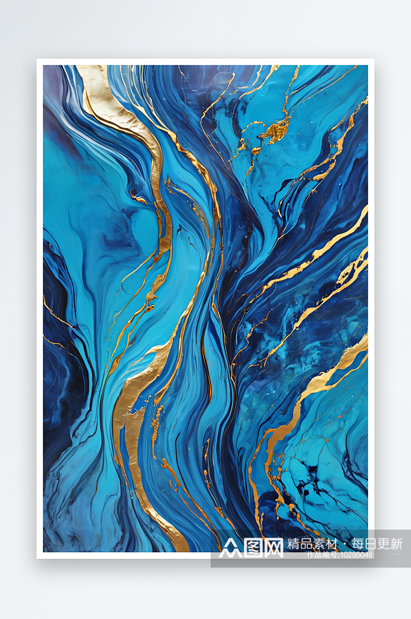 抽象金色波浪在蓝色大理石扭曲的线条背景蓝素材