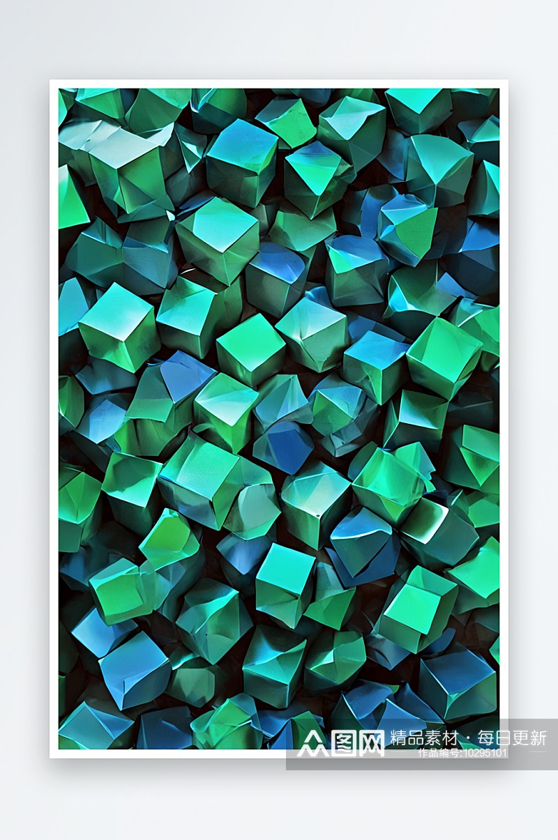 抽象多边形绿色蓝色金属立方体形状图案背景素材