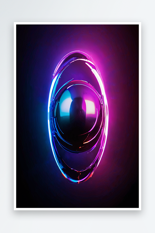 抽象的未来主义金属球与霓虹灯在其边缘发光