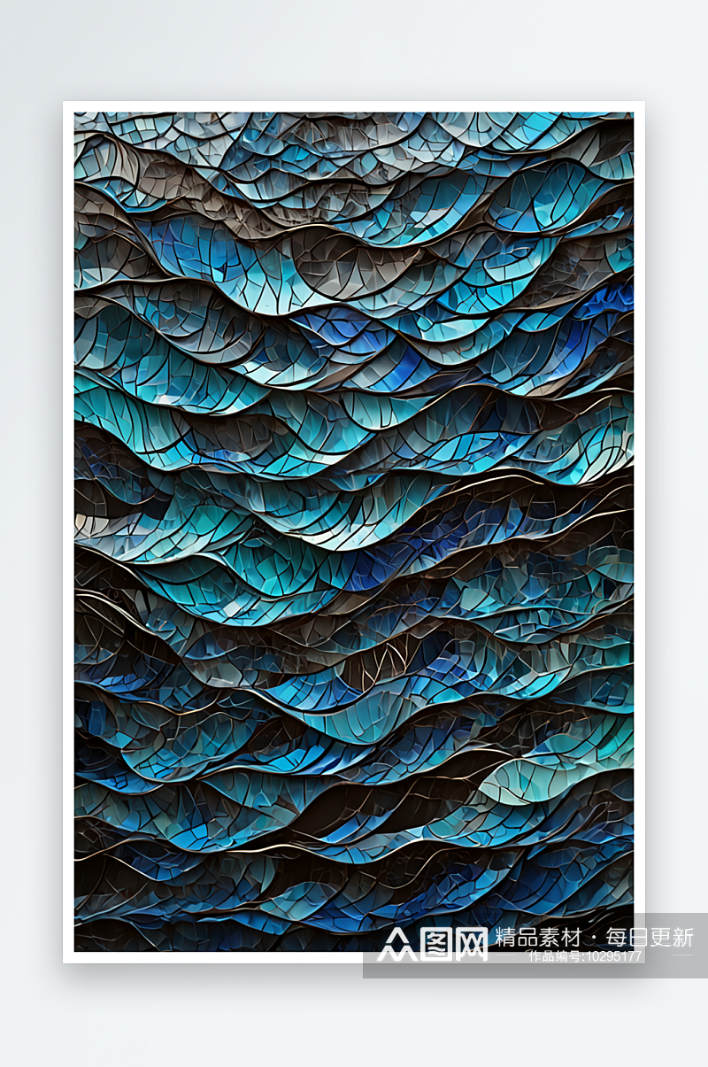 抽象的马赛克背景与波浪形状在蓝色和黑色的素材