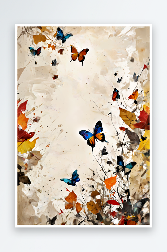 抽象的垃圾背景与树叶和蝴蝶照片