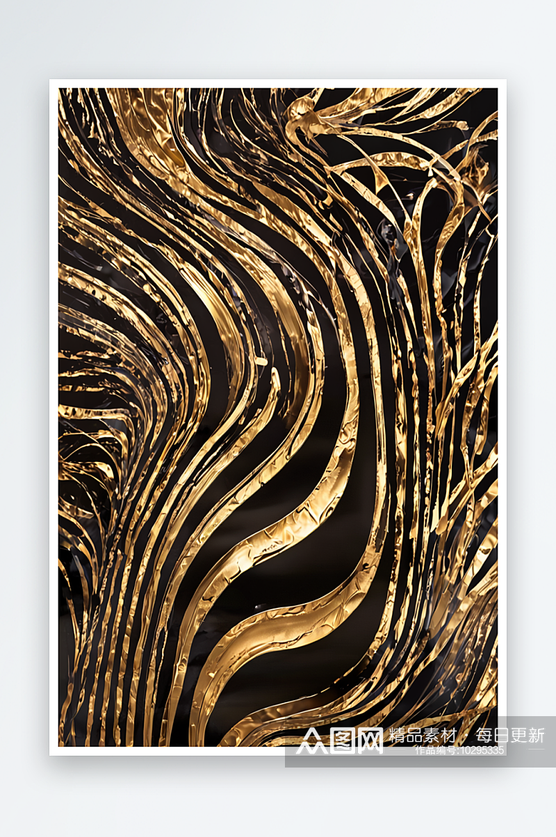 抽象的黑色背景上的金色曲线波浪线模式照片素材
