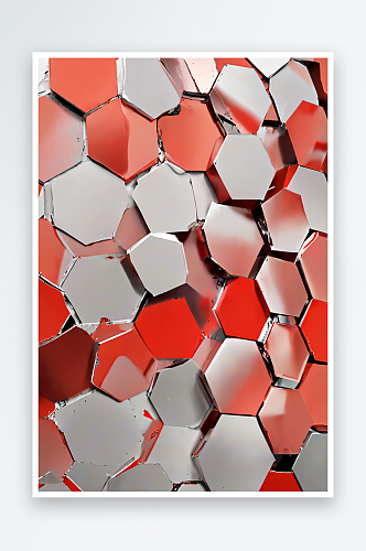 抽象的背景六边形在红色色调和金属方面照片