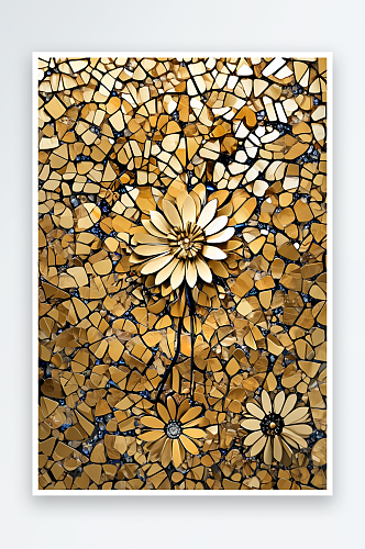抽象的背景金色马赛克与小花的形状照片