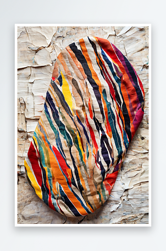 彩色条纹织物岩石上粗麻布的高角度视图照片