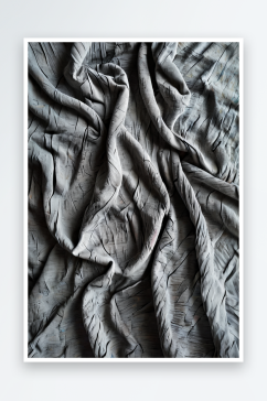 皱巴巴的灰色针织毯柔软温暖的褶皱织物背景