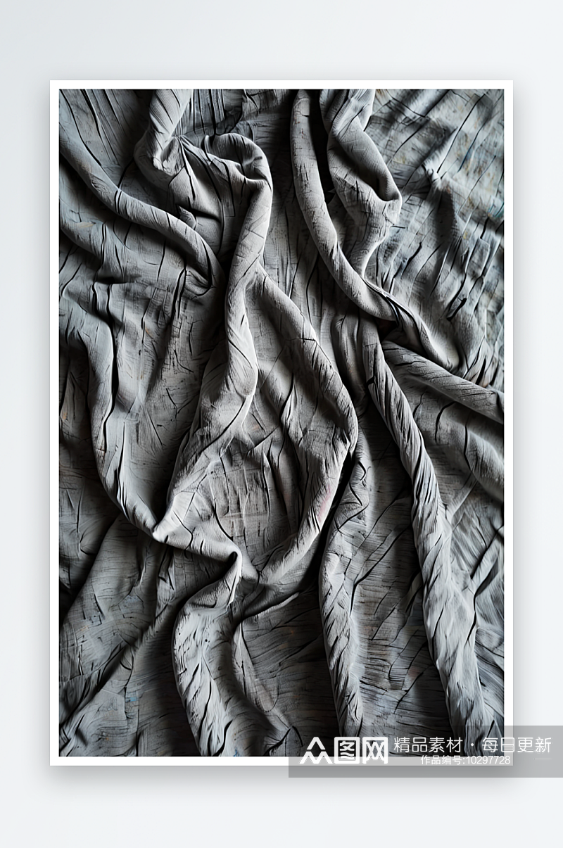 皱巴巴的灰色针织毯柔软温暖的褶皱织物背景素材