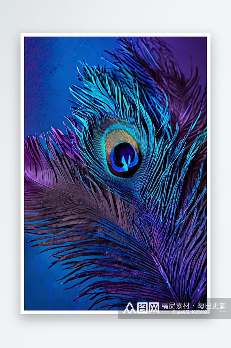 孔雀羽毛蓝色紫色点图案蓝色背景照片素材
