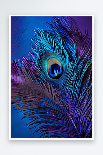孔雀羽毛蓝色紫色点图案蓝色背景照片