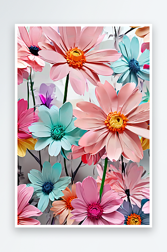 数字艺术可爱的毛绒花朵图案纹理春天素材三