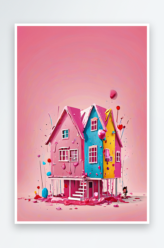 数字艺术粉色糖果屋背景六一儿童节宣传横板