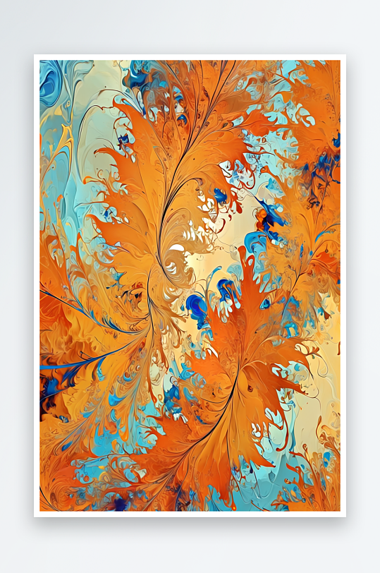 秋天的蓝色和橙色迷幻分形背景照片