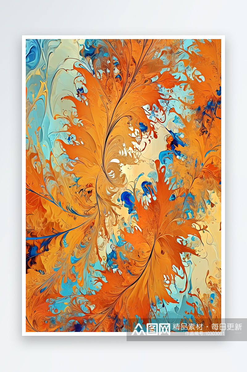 秋天的蓝色和橙色迷幻分形背景照片素材