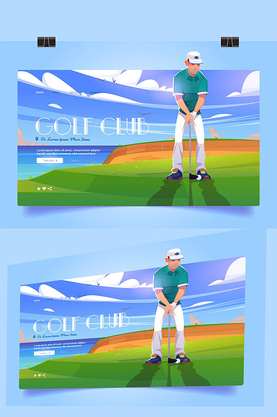 高尔夫俱乐部蓝色卡通登陆页面
