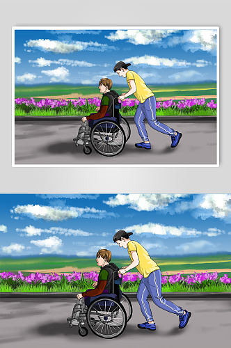 残疾人坐轮椅人物插画