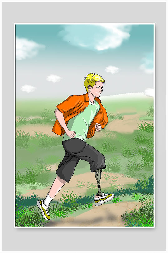 残疾人假肢残疾人奔跑人物插画